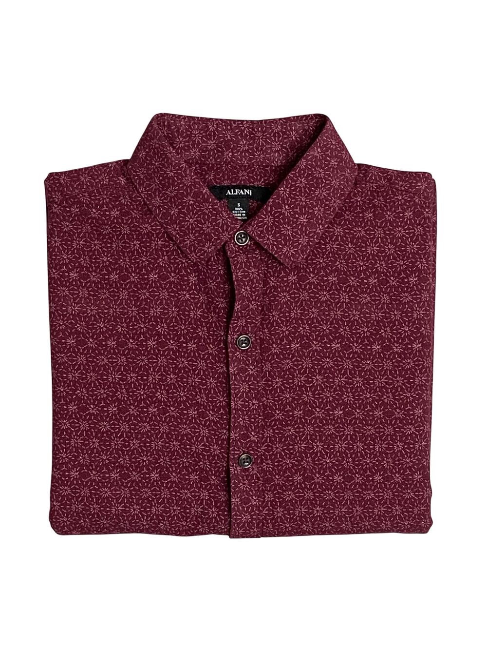 Alfani Shirt Men's Small Button-Up Casual Short Sleeve Maroon Banner Cotton NEW